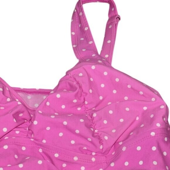 Pink Polka Dot Tankini Swim Top CATALINA Plus Size 2X 18W-20W Adjustable Straps - Picture 2 of 7